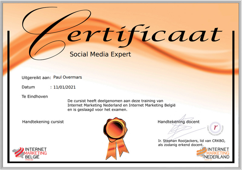 Social Media Expert certificaat